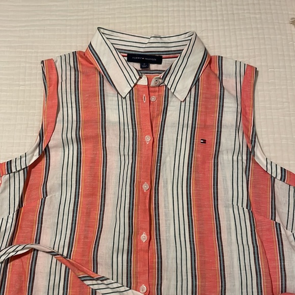 Tommy Hilfiger linen coral vertical stripe dress - Picture 4 of 8